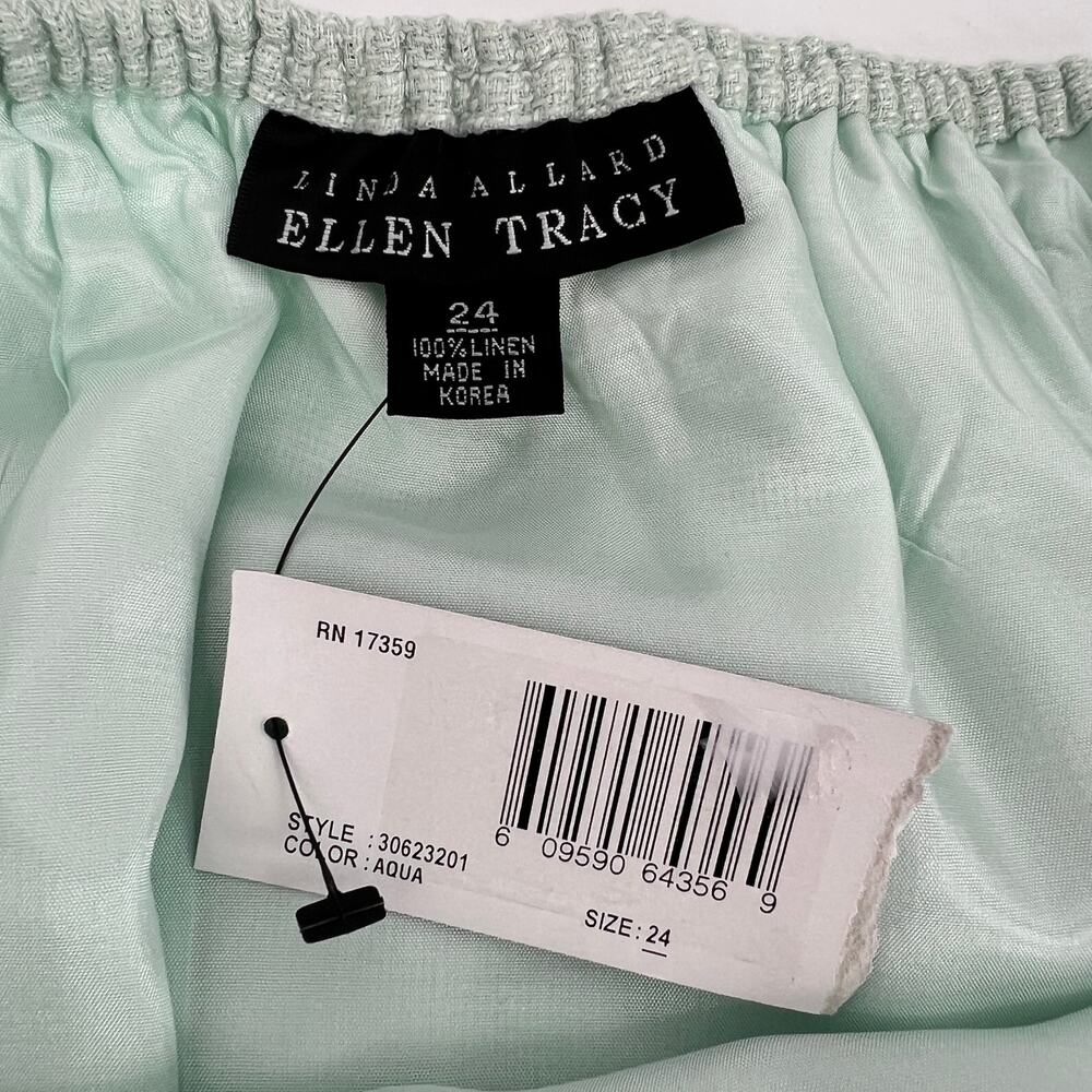 Linda Allard Ellen Tracy 100% Linen Pencil Skirt Women Plus 24 Aqua Midi Vtg NEW - Picture 6 of 9
